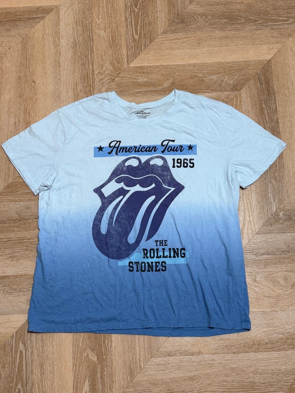 Rolling Stones American Tour 1965 Blue Ombre Tongue Graphic Tee XL Rock